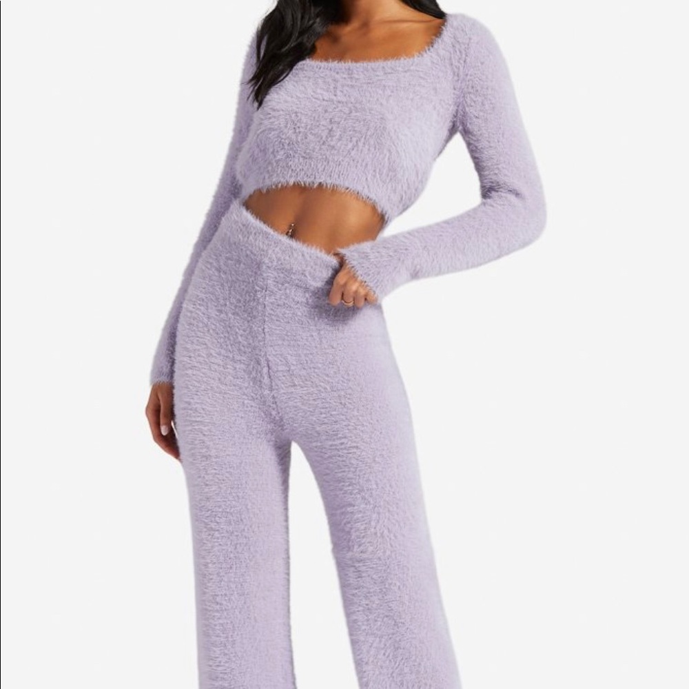 Purple Fuzzy Top with Matching Wide Leg Pant